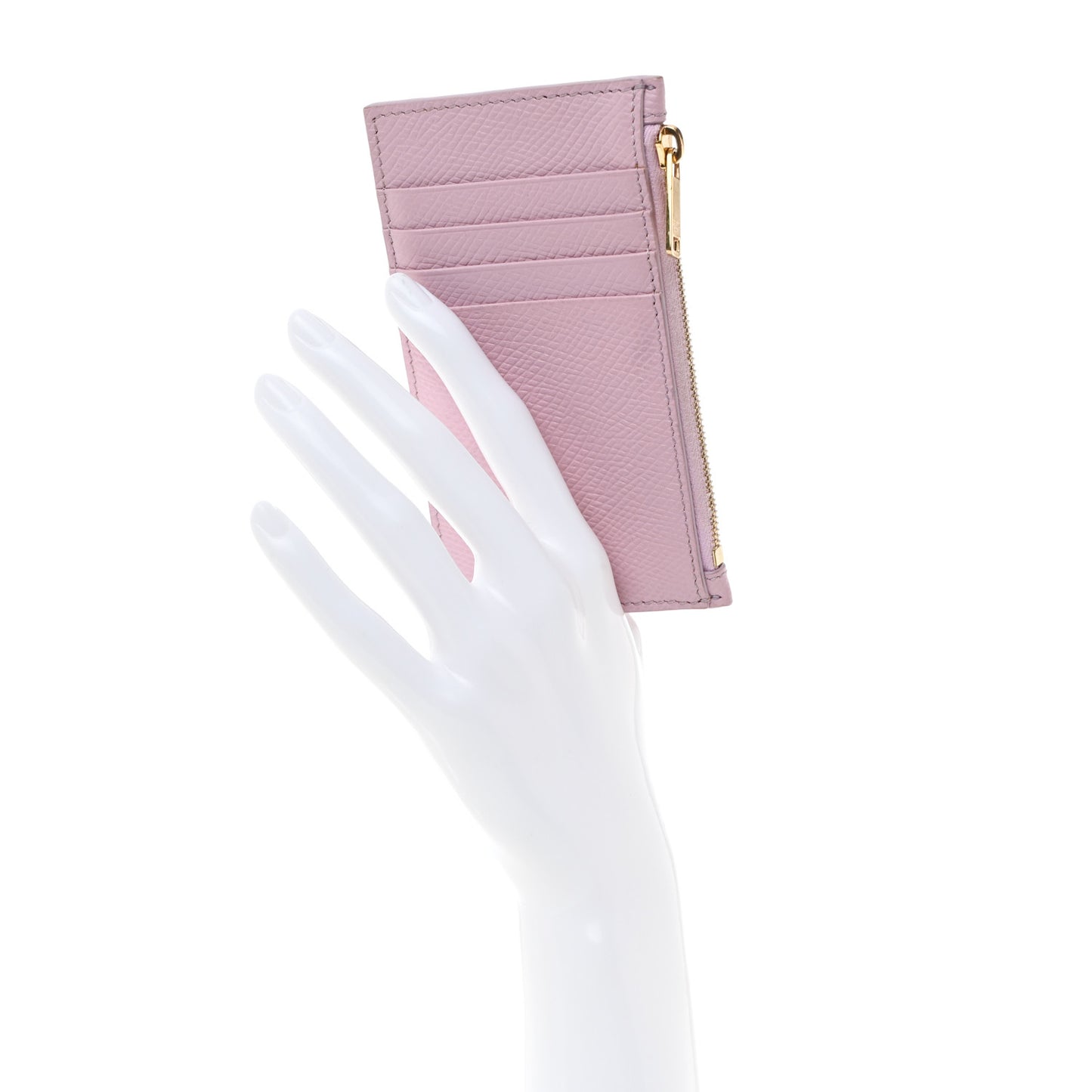 Grained Calfskin Zipped Card Holder Pink