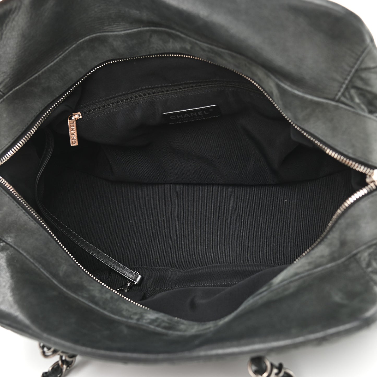 Iridescent Calfskin Chic Quilt Bowling Bag Black