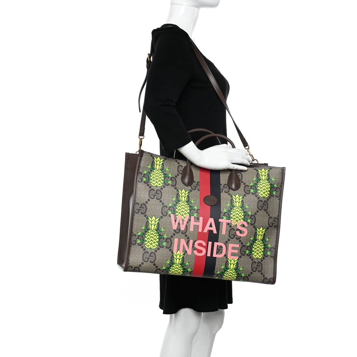 Maxi GG Supreme Monogram Pineapple Textured Dollar Calfskin Medium Retro Interlocking G Tote Bag Beige Ebony Green Pink New Acero