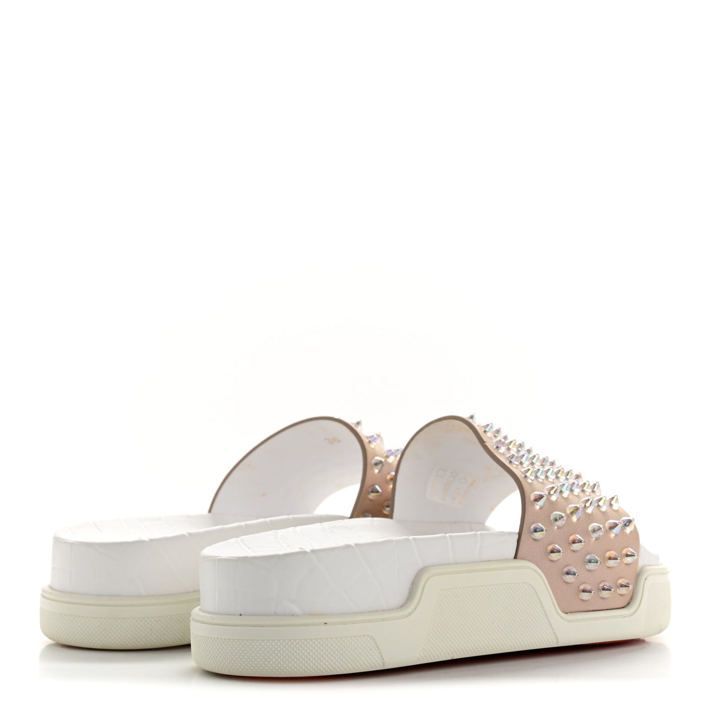 Calfskin Donna Studded Pool Fun Platform Flat Slide Sandals 36 Nude Clear