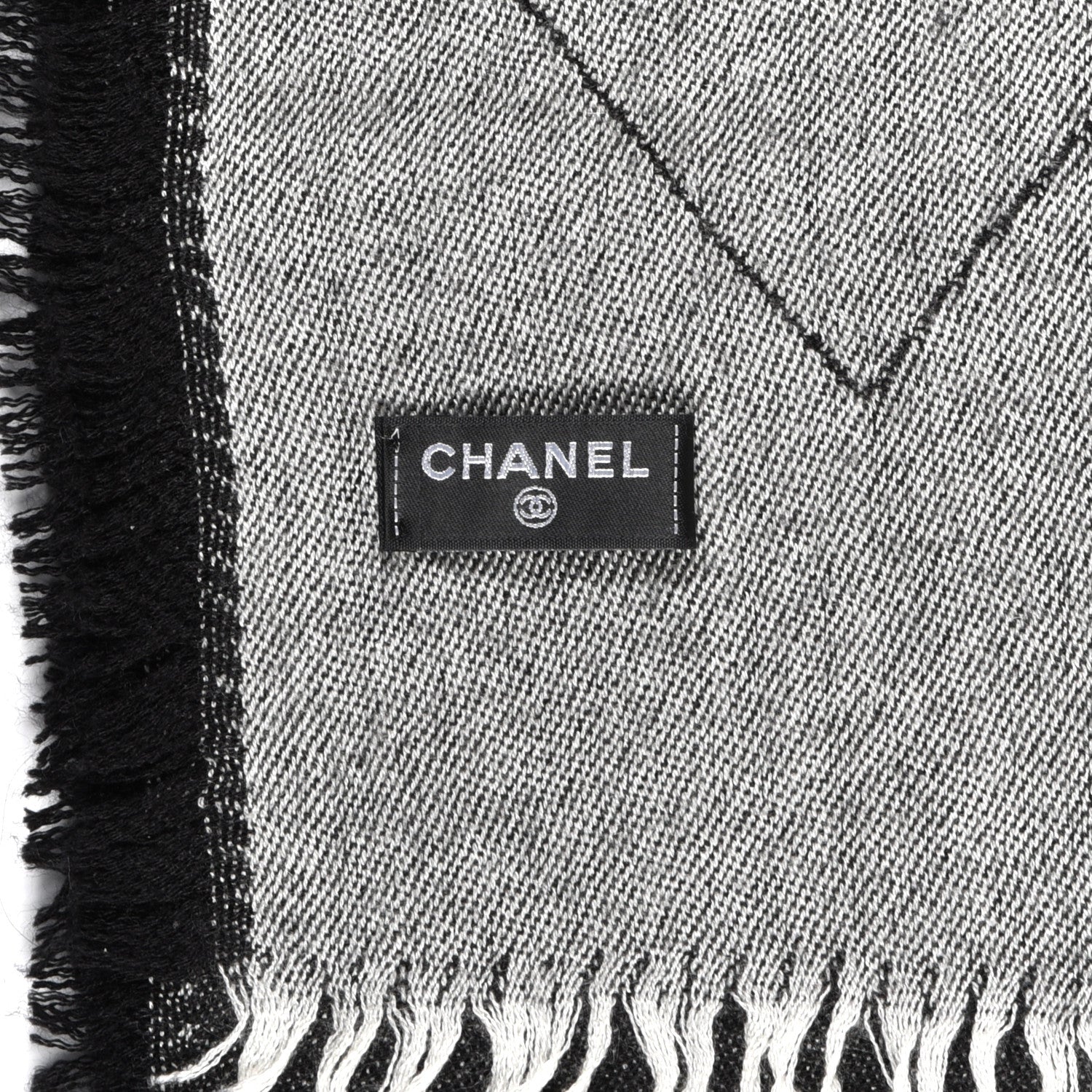 Chanel Cashmere Silk Quilted CC Logo Stole Black 4 of 4