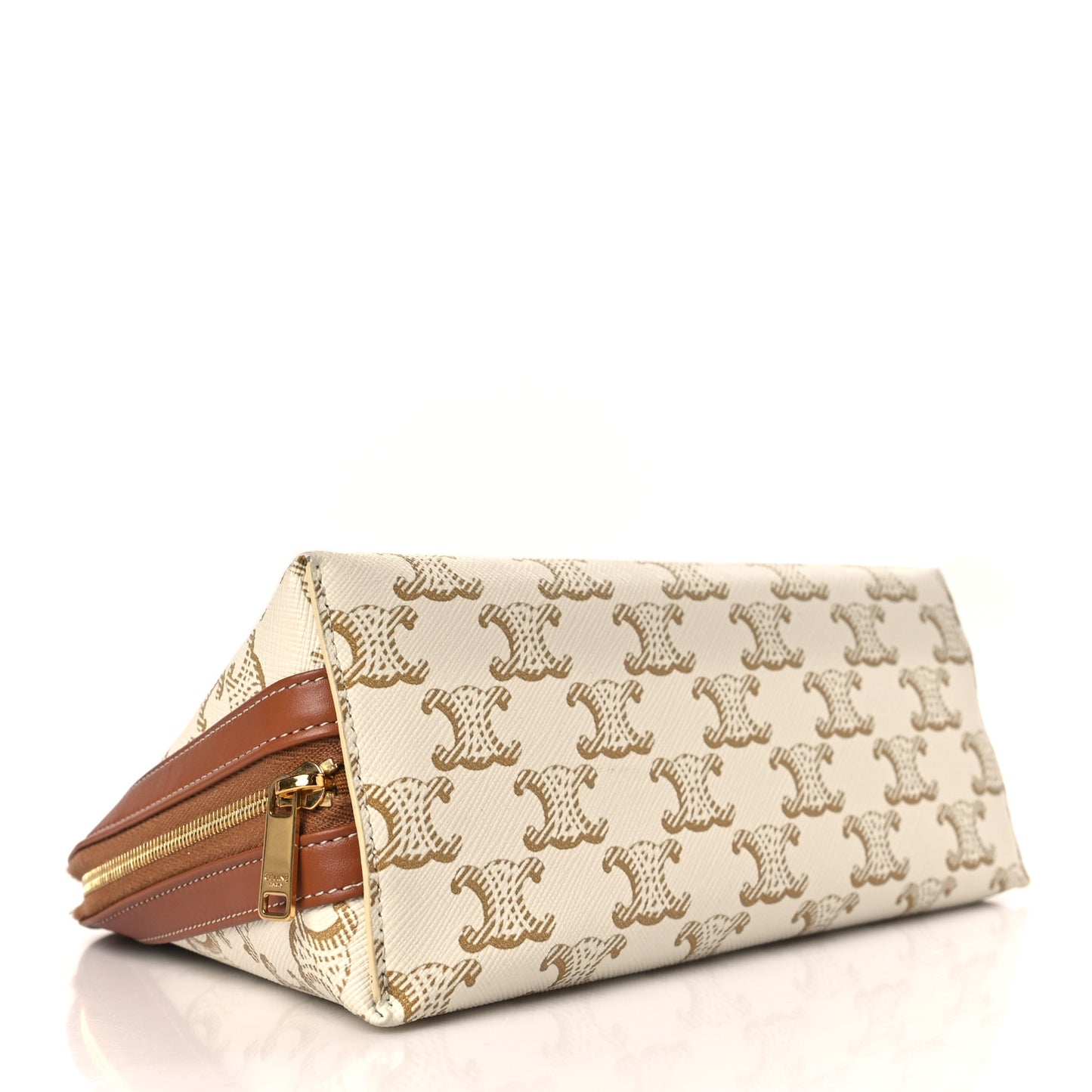 Triomphe Canvas Calfskin Medium Cosmetic Pouch White Tan