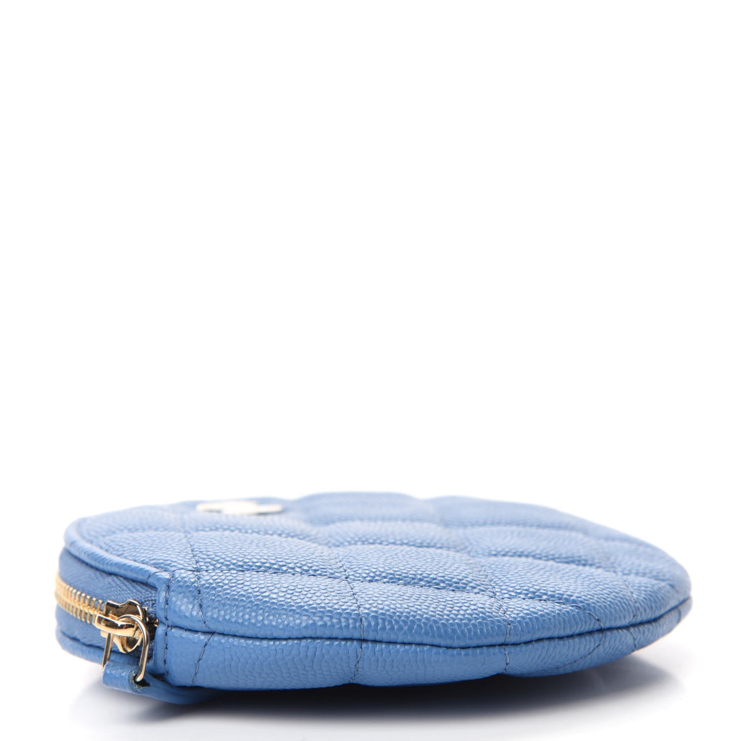 Caviar Quilted Round Clip On Coin Purse Blue