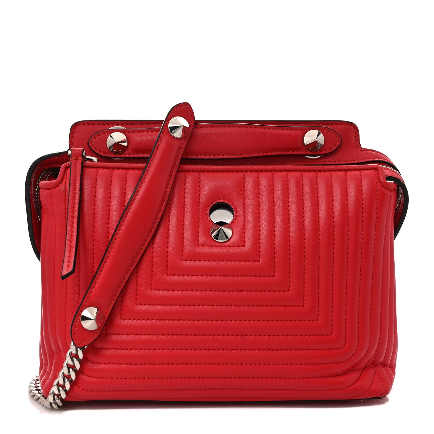 Shiny Nappa Trapuntata Small DotCom Click Chain Satchel Rojo