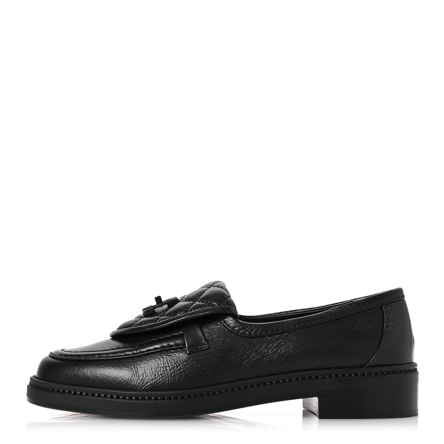 Crumpled Lambskin Quilted CC Turnlock Loafers 37 Black
