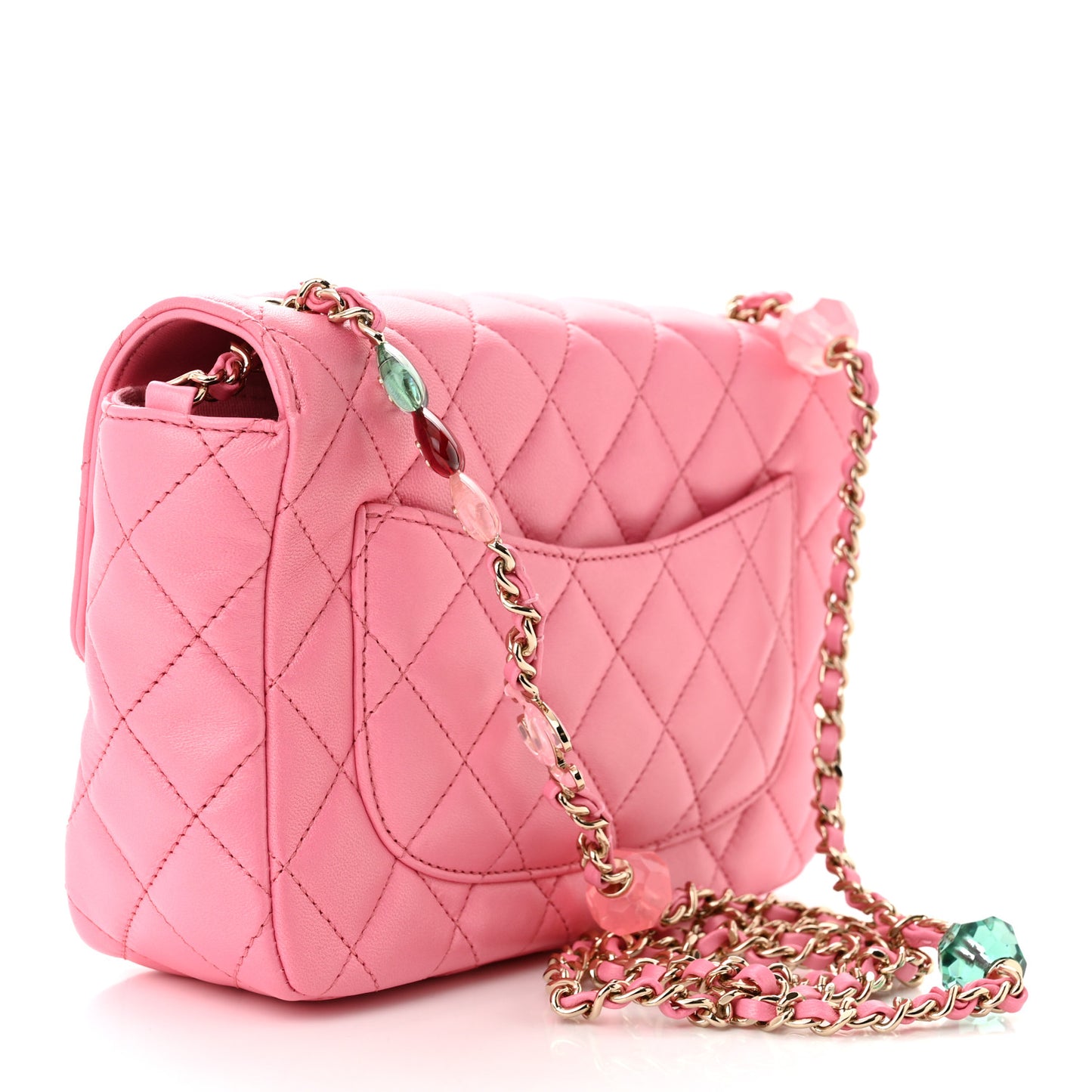 Lambskin Resin Quilted Mini Heart Square Flap Pink