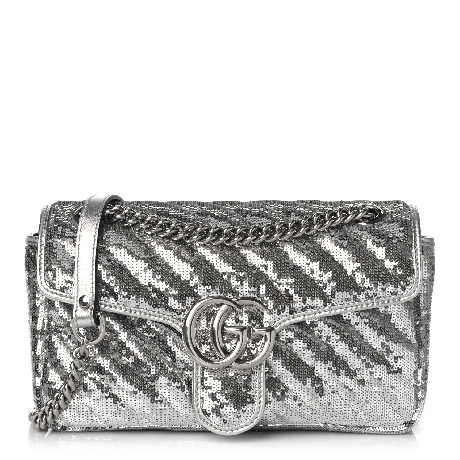 Gucci Sequin Matelasse Small GG Marmont Shoulder Bag Silver