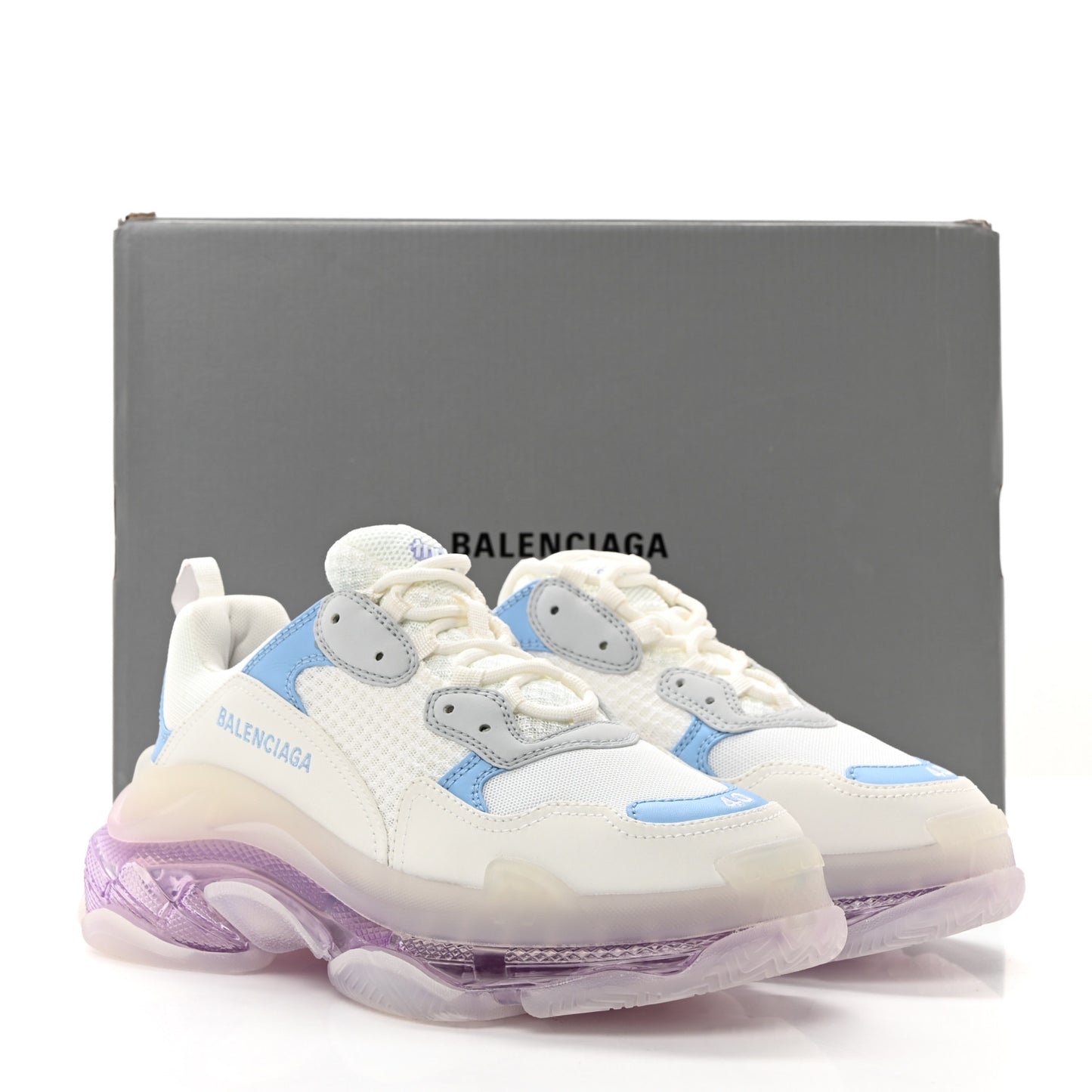Fabric Mesh Clear Sole Womens Triple S Sneakers 40 Light Blue Grey Lilac White