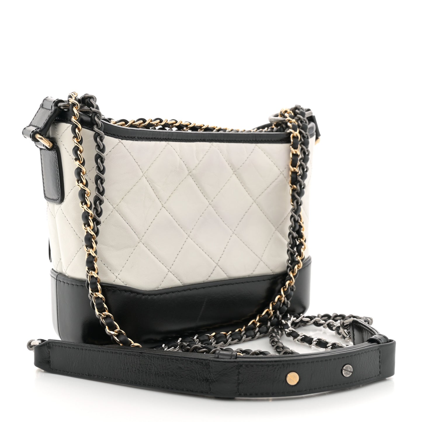 Aged Calfskin Quilted Small Gabrielle Hobo Black White