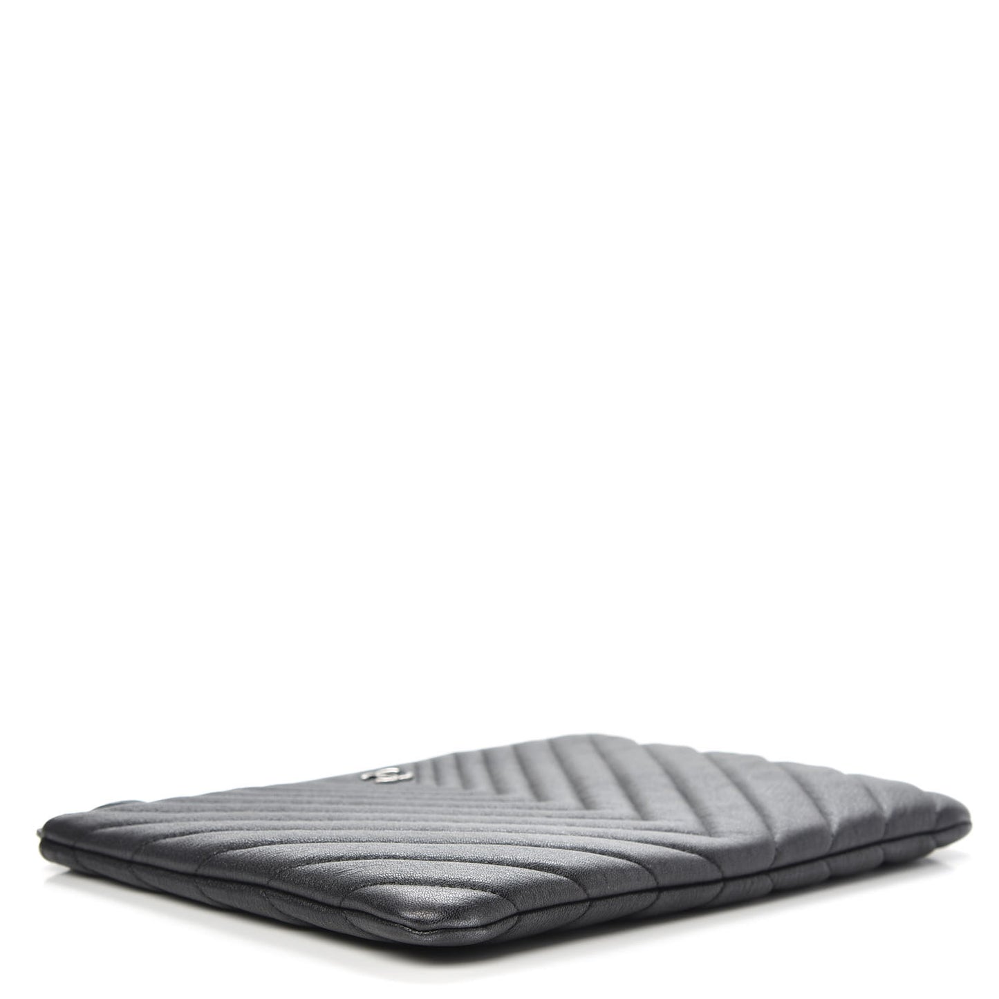Sheepskin Chevron Quilted Medium Cosmetic Case Black