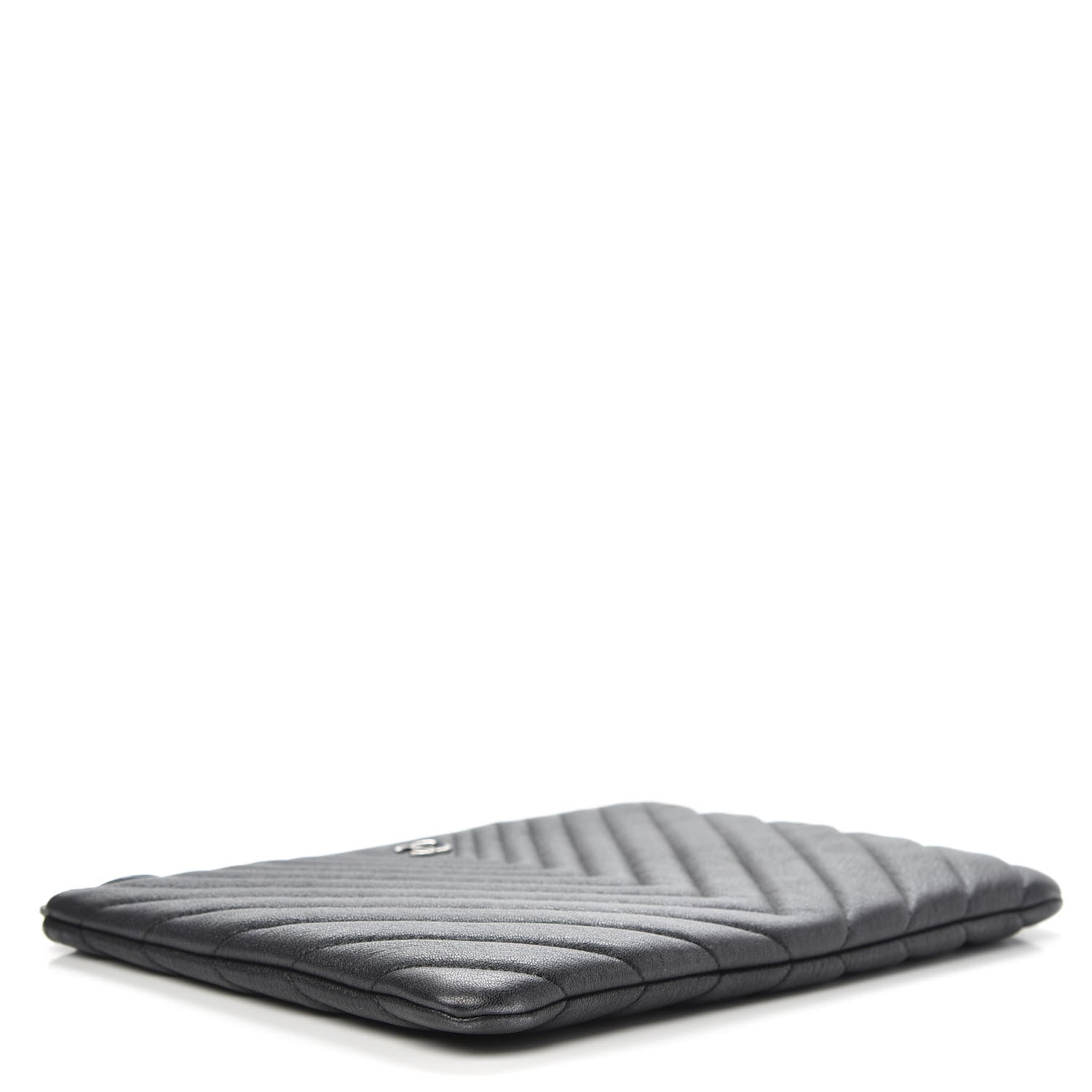 Chanel Sheepskin Chevron Quilted Medium Cosmetic Case Black 4 of 11