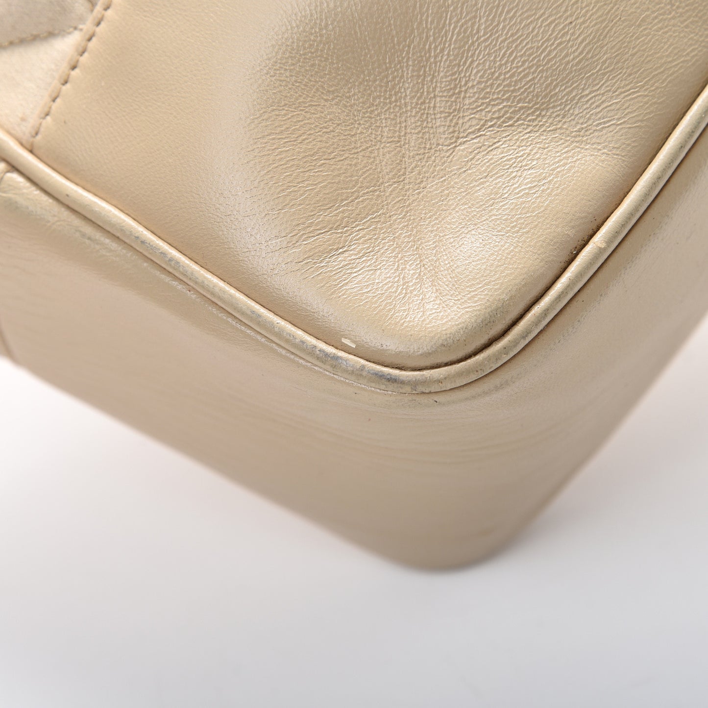 Satin Lambskin Quilted Shopping Tote Beige