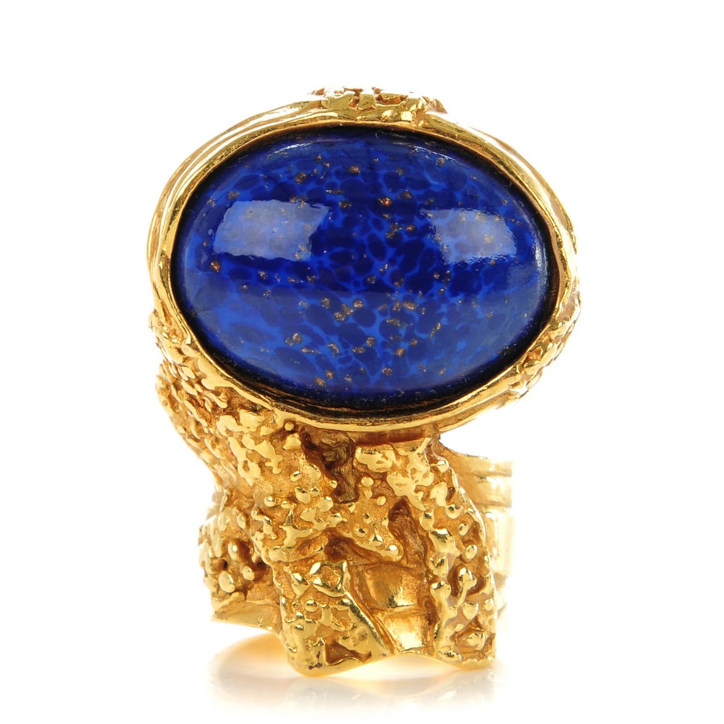 Glass Cabochon Arty Ovale Ring 7 Gold Lapis
