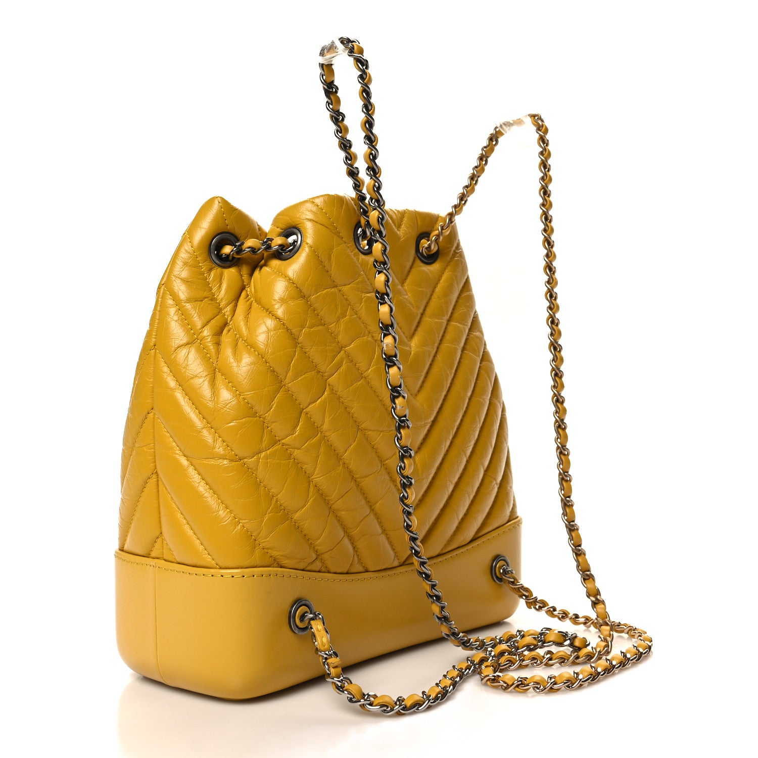 Chanel Aged Calfskin Chevron Quilted Small Gabrielle Backpack Yellow 3 of 11