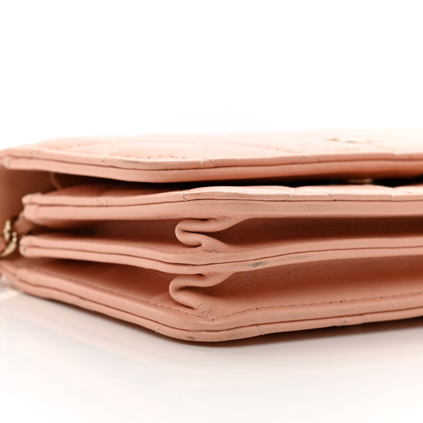 Lambskin Quilted Mini Wallet On Chain WOC Light Pink