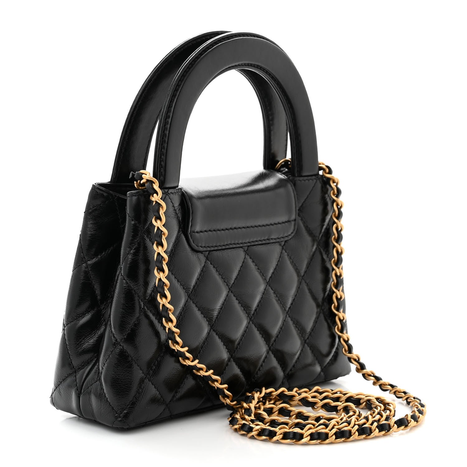 Chanel Shiny Aged Calfskin Quilted Nano Kelly Shopper Black 3 of 11