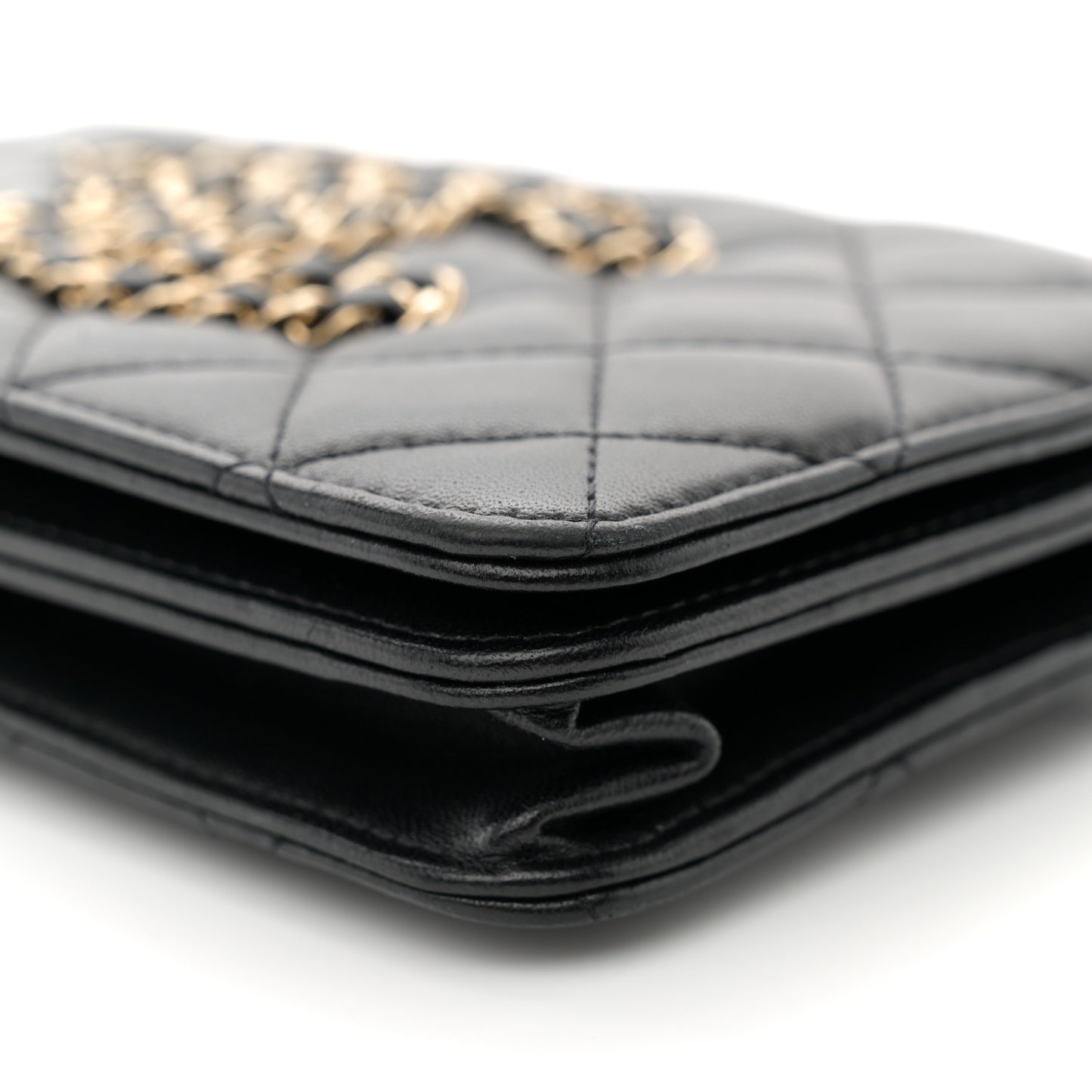 Lambskin Quilted CC Wallet On Chain WOC Black