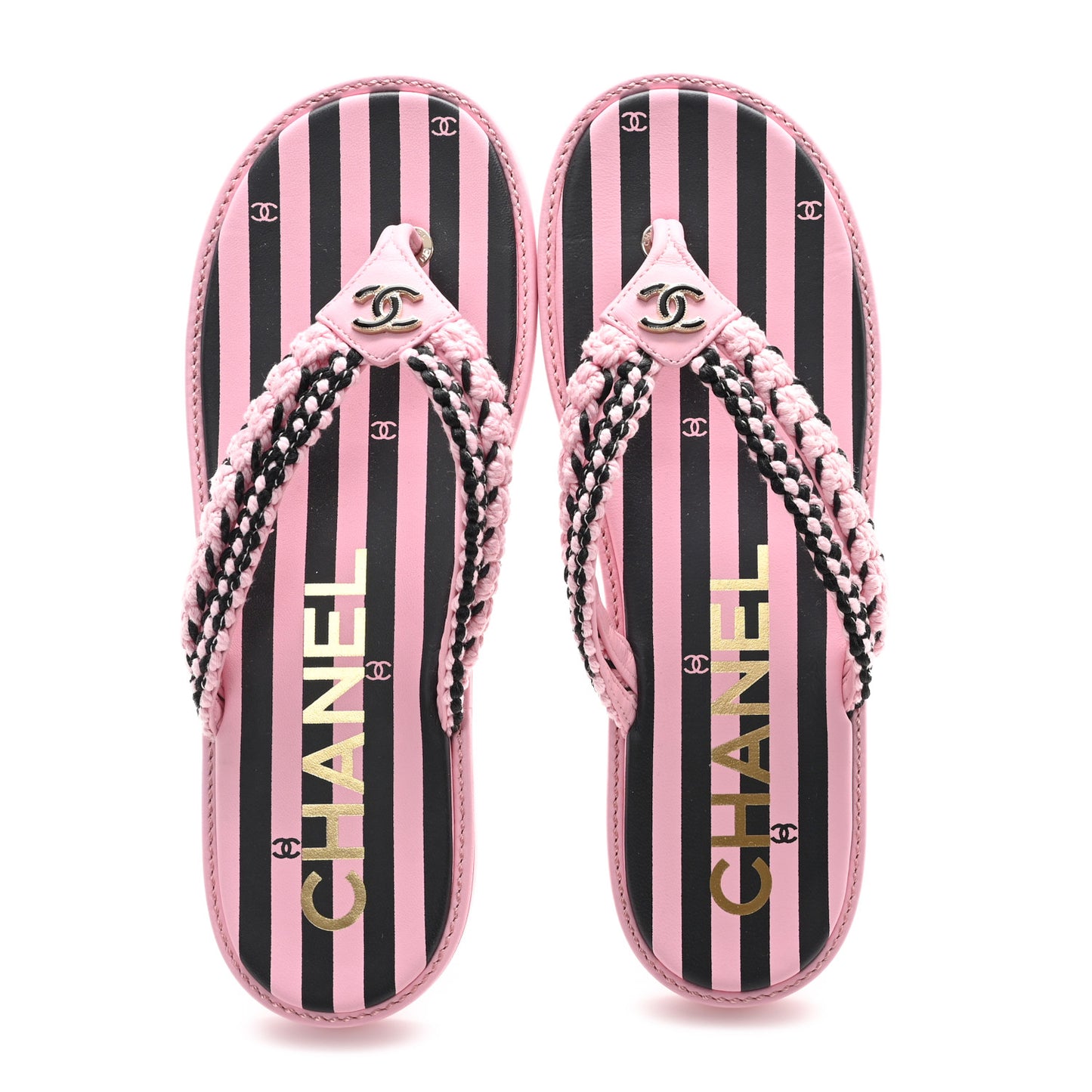 Braided Enamel CC Thong Coco Beach Sandals 38 Pink Black