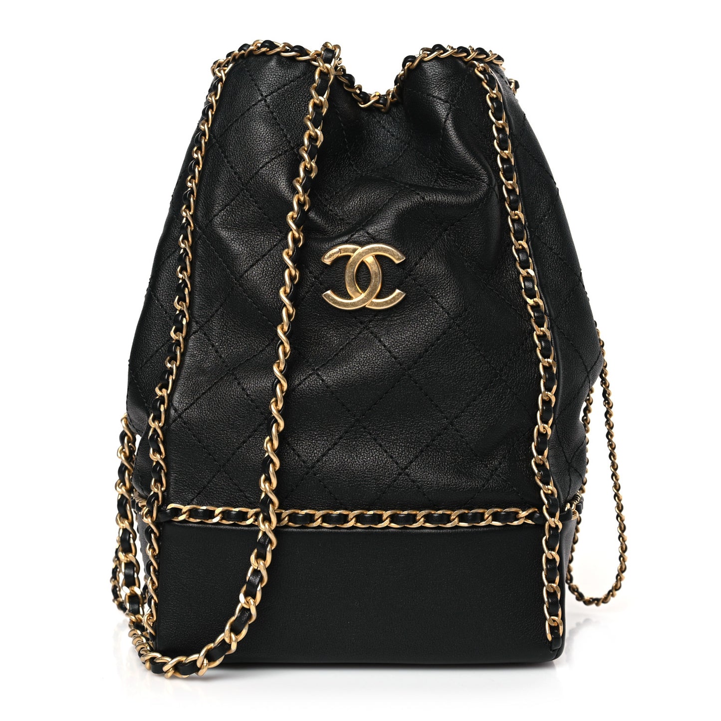 Calfskin Quilted Chain Bucket Bag Black