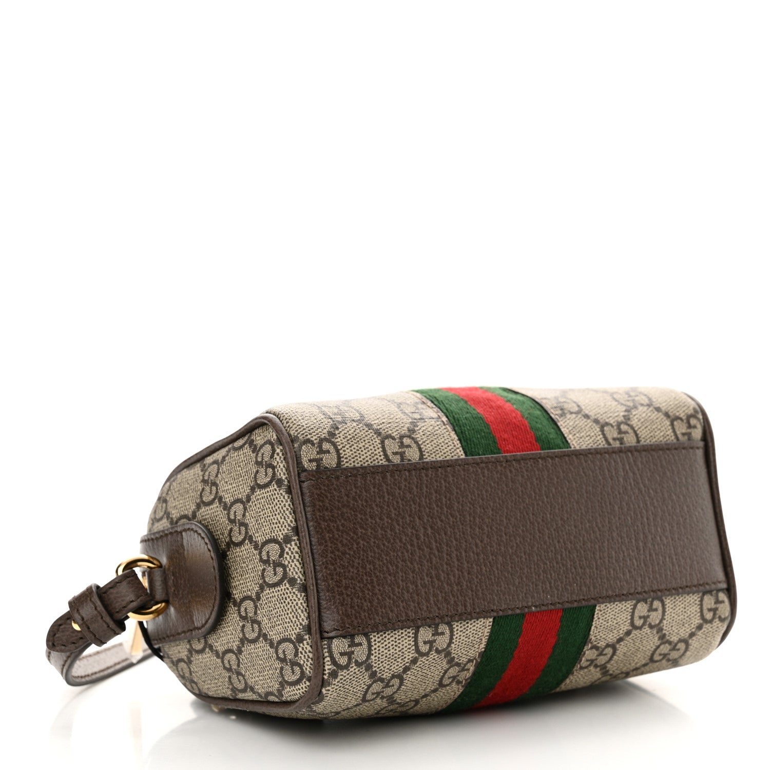 Gucci GG Supreme Monogram Textured Dollar Calfskin Web Super Mini Ophidia Top Handle Bowler Bag Beige Ebony New Acero 4 of 12
