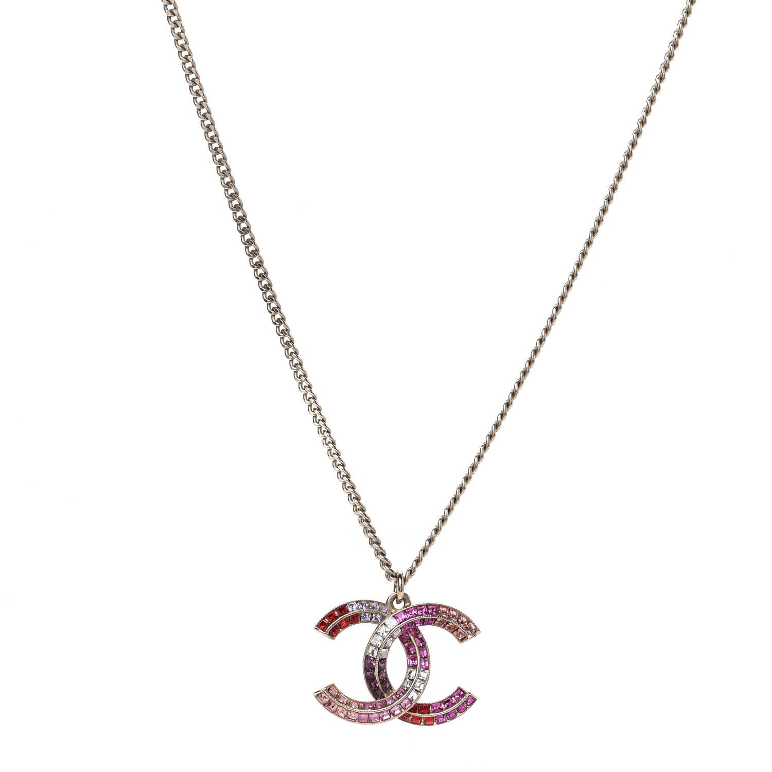 Chanel Crystal Baguette CC Necklace Gold Multicolor 1 of 5