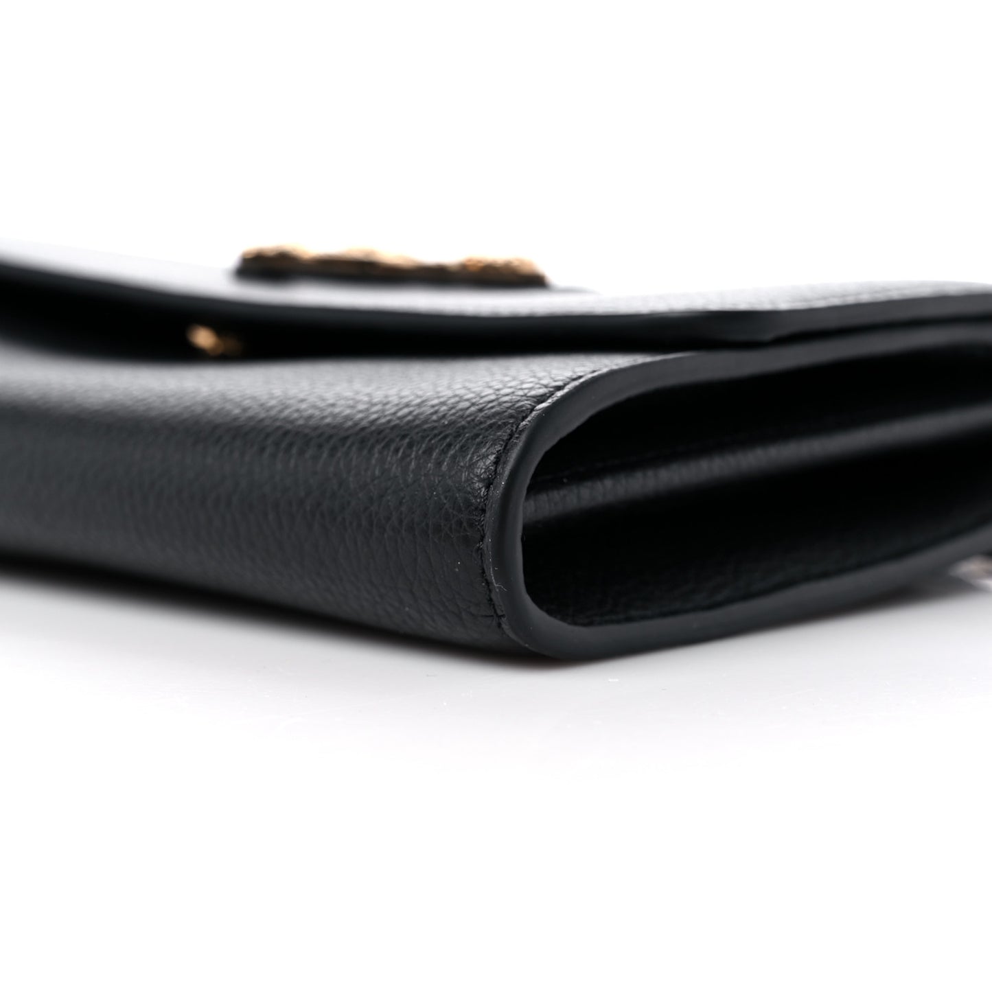 Grained Calfskin Virtus Wallet On Chain Black