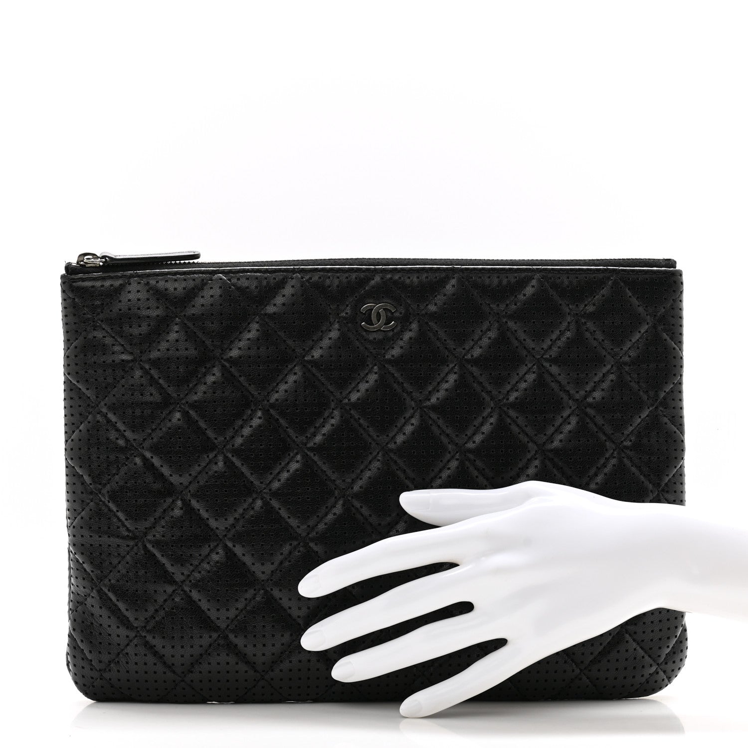 Chanel Perforated Lambskin Quilted Medium Cosmetic Case Black 2 of 11