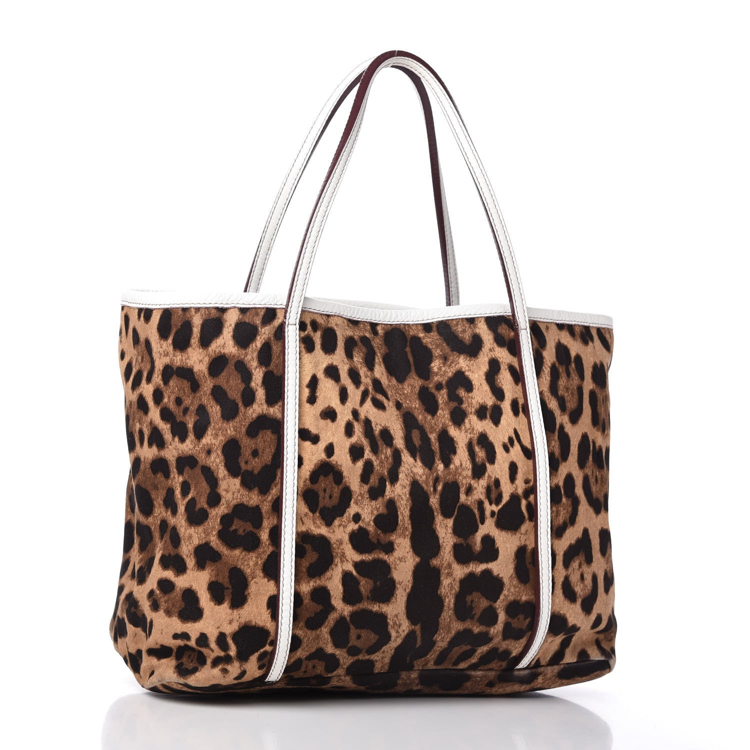 Dolce & Gabbana Canvas Leopard Print Medium Tote White 3 of 9