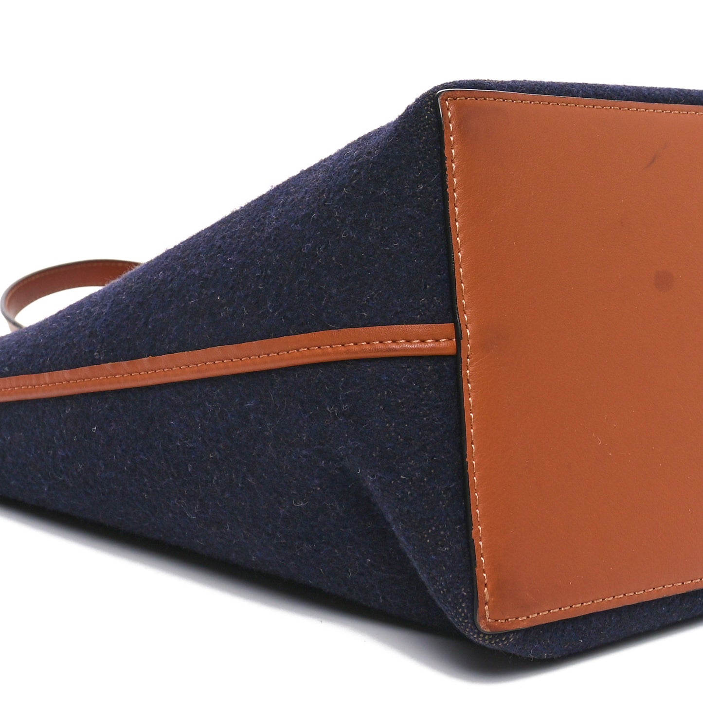Wool Calfskin Small Love Anagram Tote Navy Tan