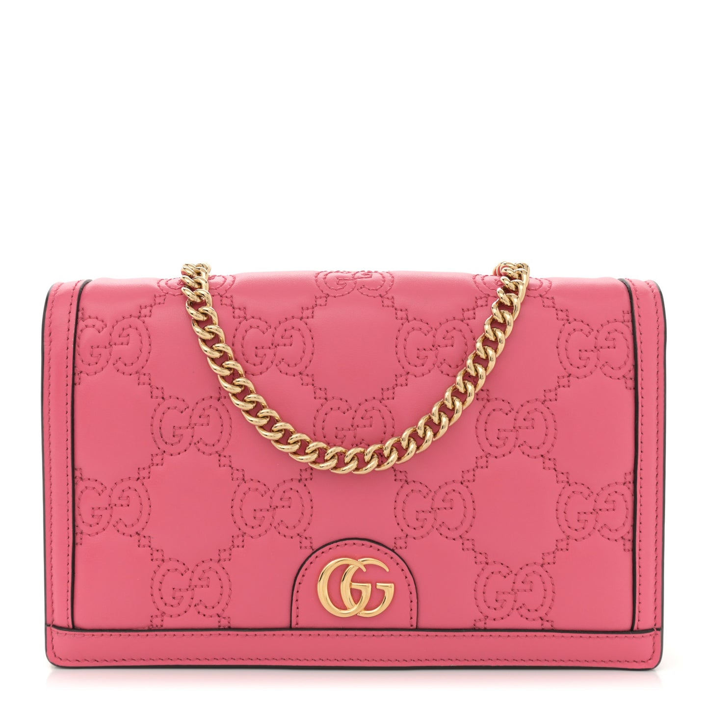 Calfskin GG Matelasse Chain Wallet Rhodamine Pink