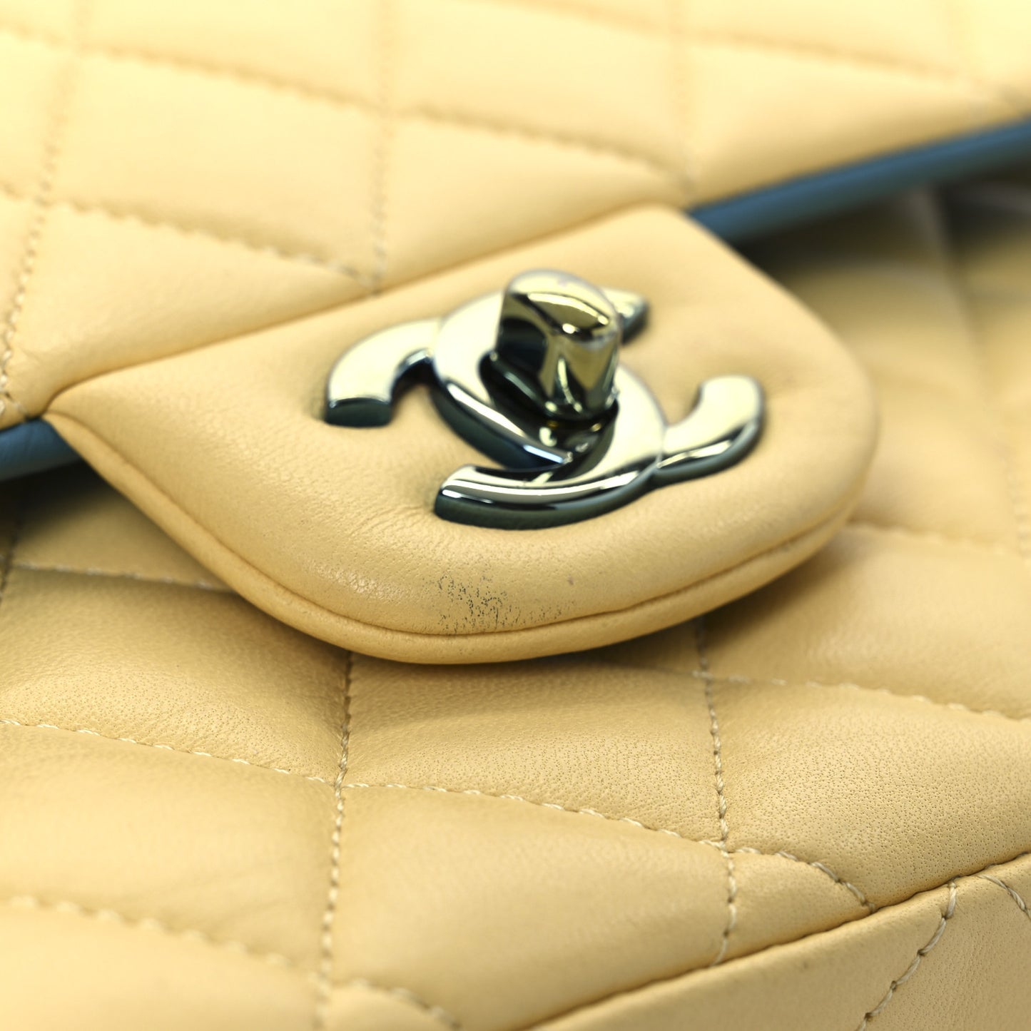 Lambskin Quilted Medium Double Flap Yellow Blue