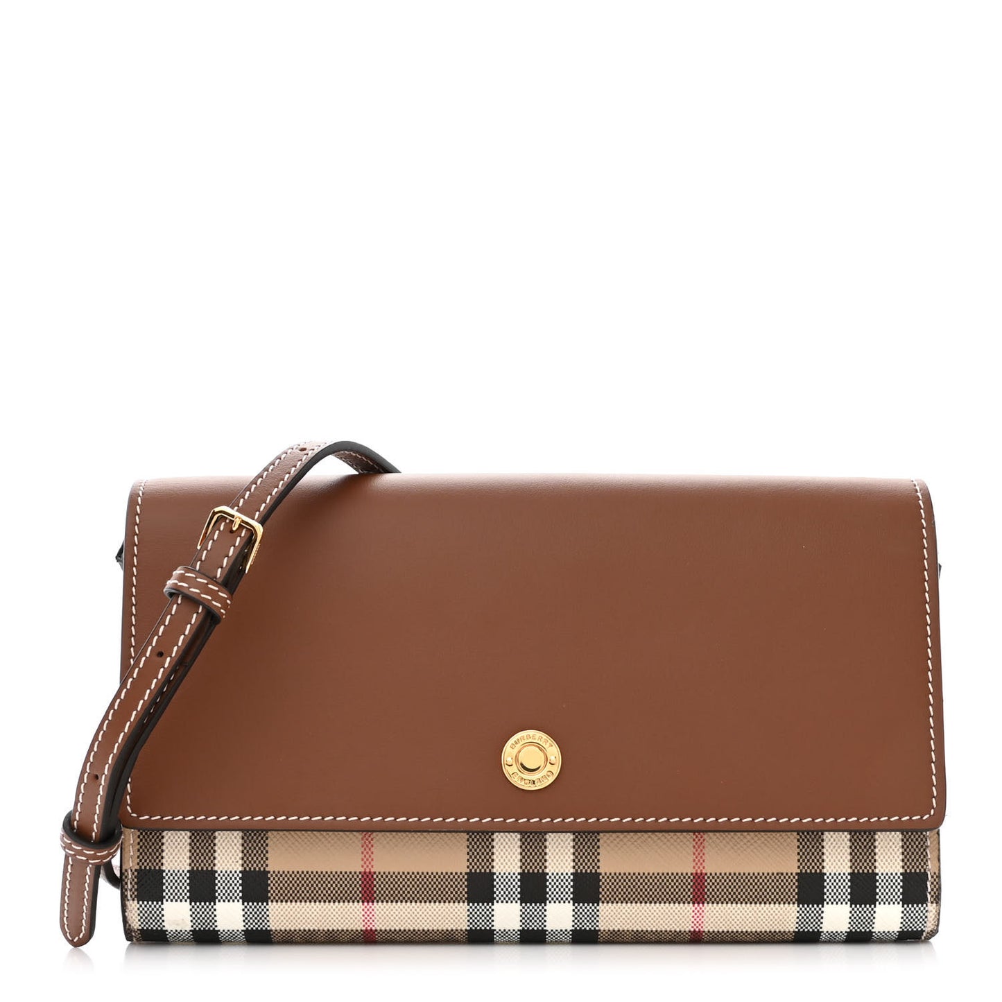 Calfskin Vintage Check Wallet With Detachable Strap Archive Beige Tan