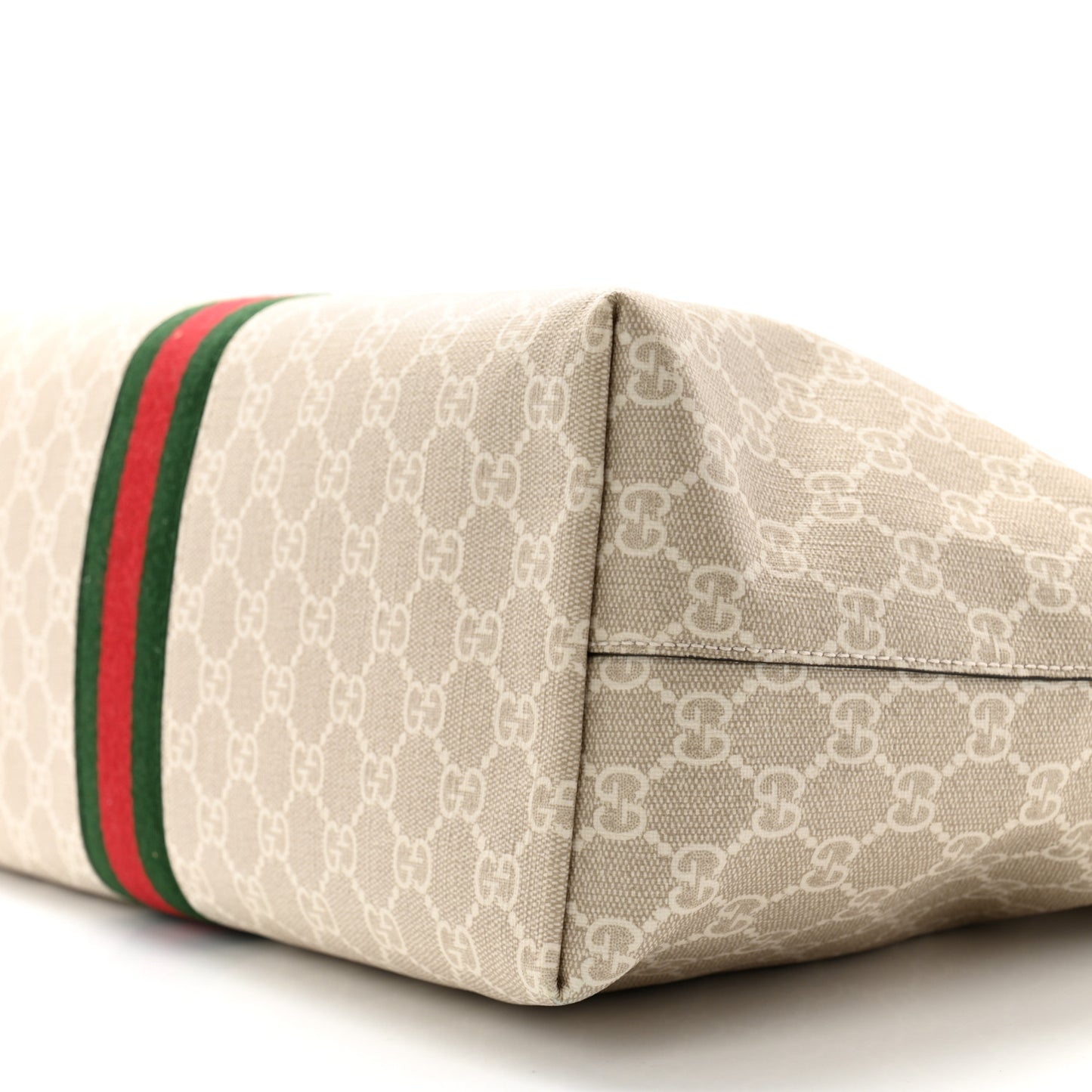 GG Supreme Monogram Textured Dollar Calfskin Web Medium Ophidia Shopping Tote Beige Mystic White Oatmeal