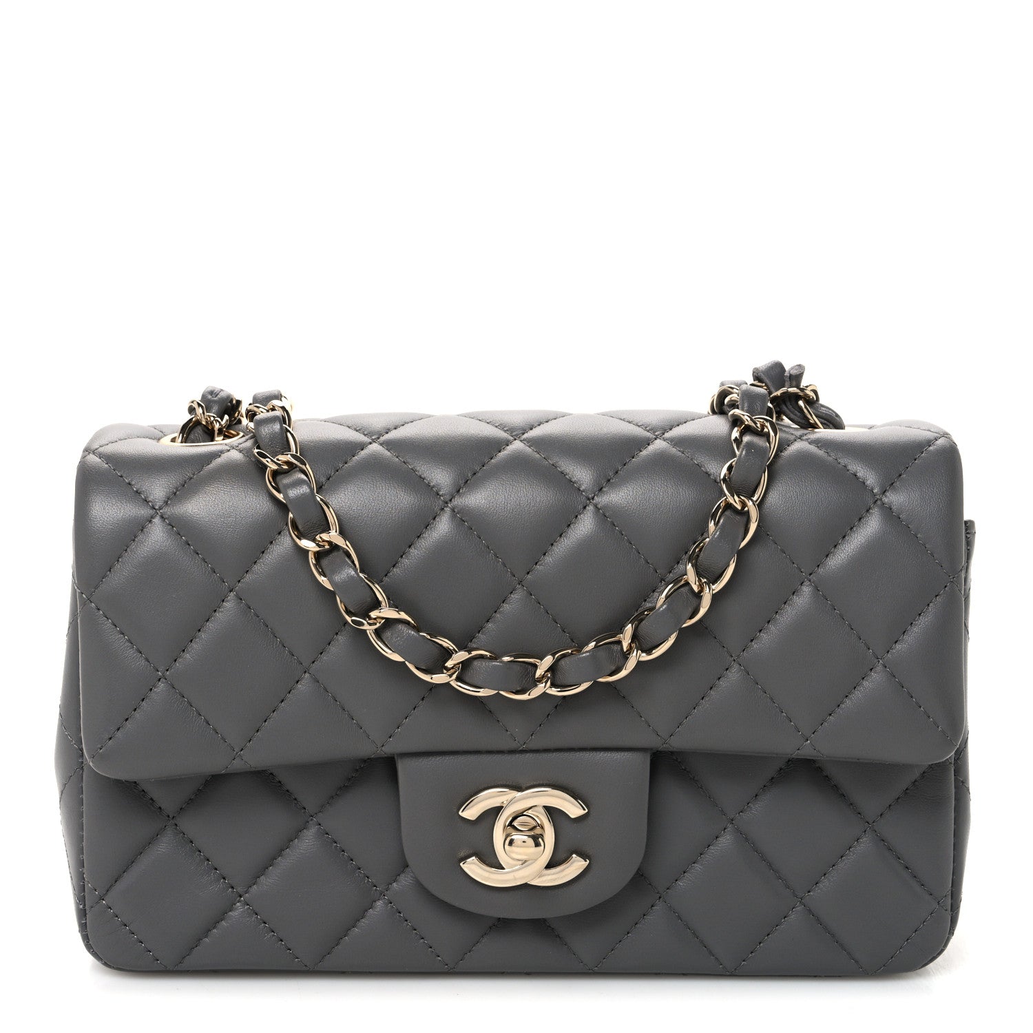 Chanel Lambskin Quilted Mini Rectangular Flap Grey 1906143
