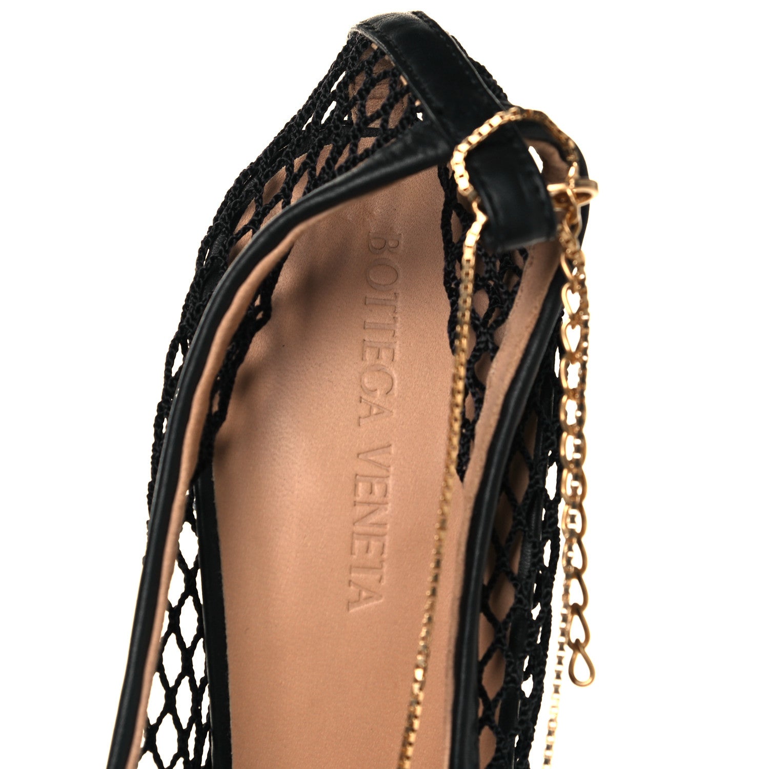 Bottega Veneta Mesh Calfskin Chain Stretch Pumps 38.5 Black 7 of 8
