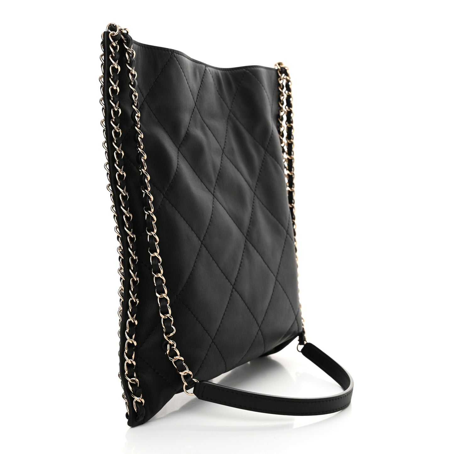 Calfskin Quilted Chain Flat Tote Black
