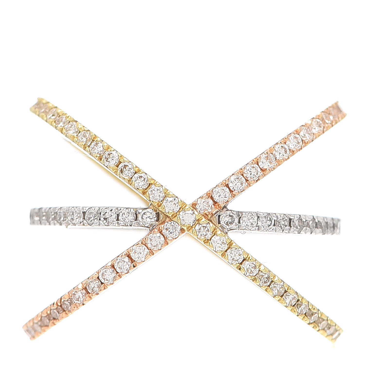 Roberto Coin 18K Rose Yellow White Gold Diamond Double Crisscross Ring 53 6.5 1 of 4
