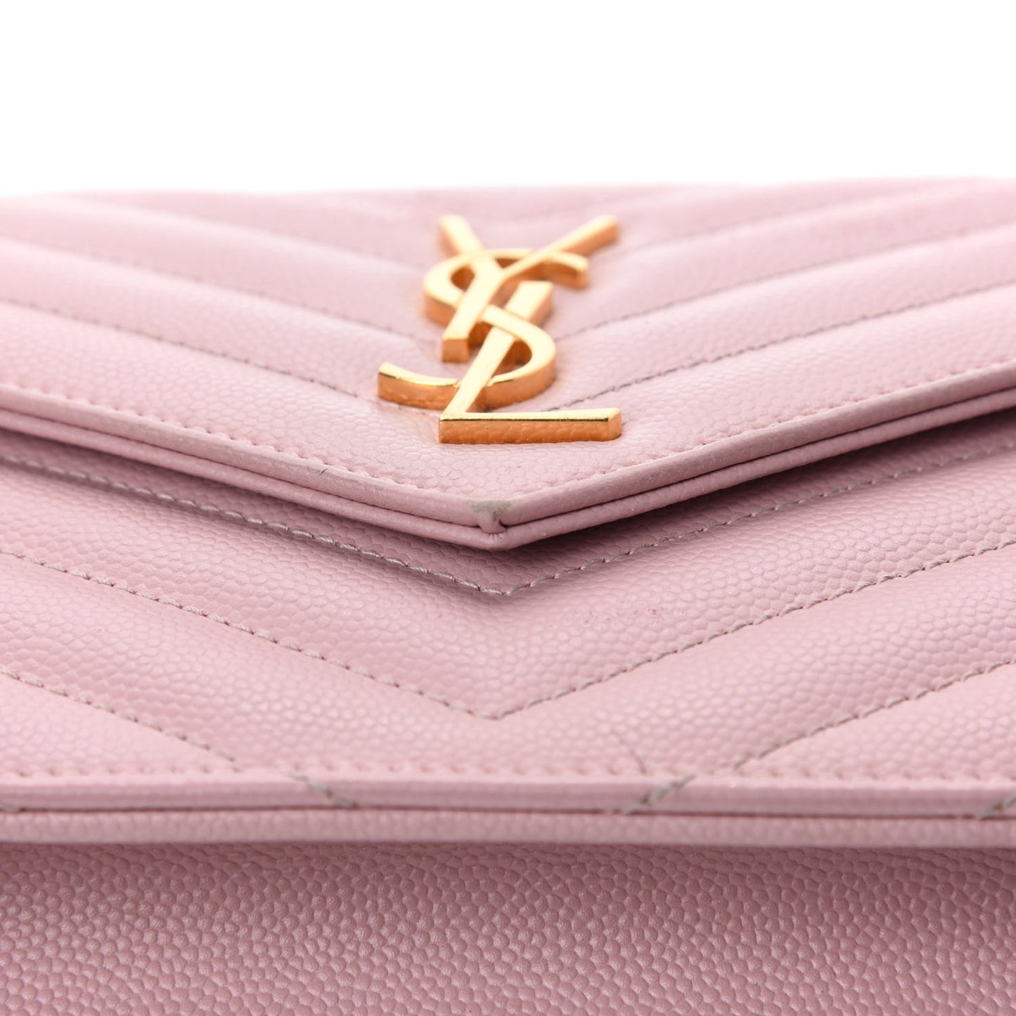 Grain De Poudre Matelasse Chevron Monogram Envelope Chain Wallet Pale Pink