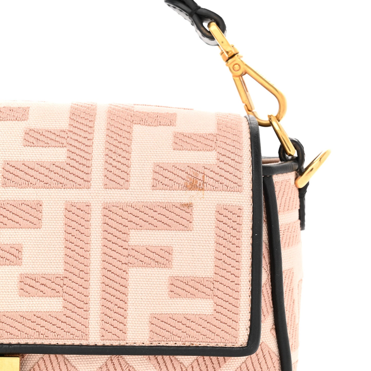 Canvas Vitello King FF Embroidered Baguette Rosa Quarzo Black