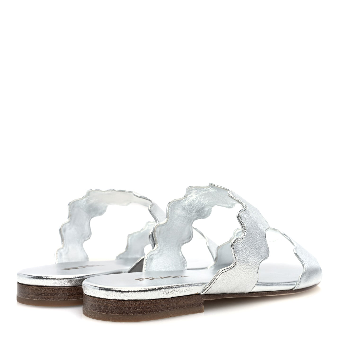 Metallic Goatskin Scalloped Slide Sandals 36 Argento