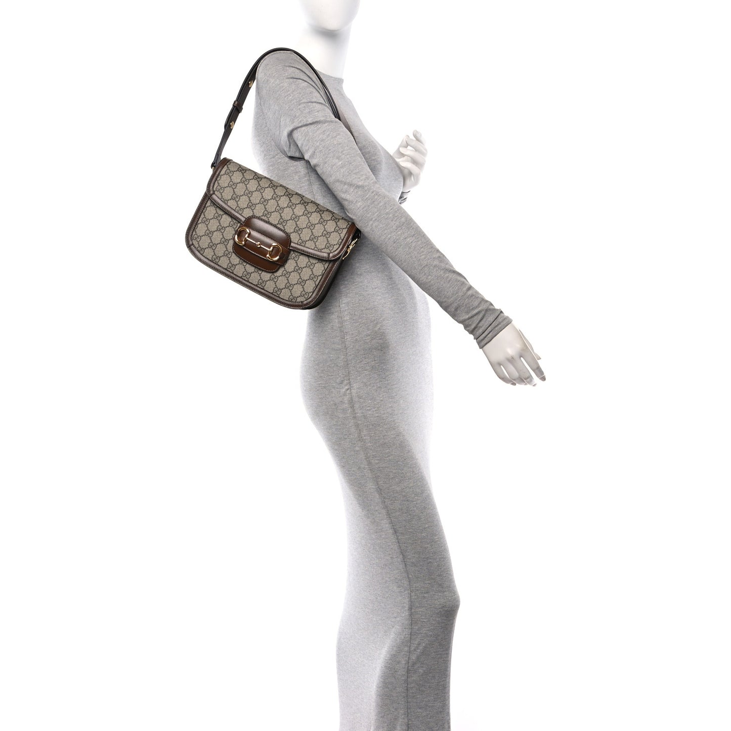 GG Supreme Monogram Horsebit 1955 Shoulder Bag Beige Brown Sugar
