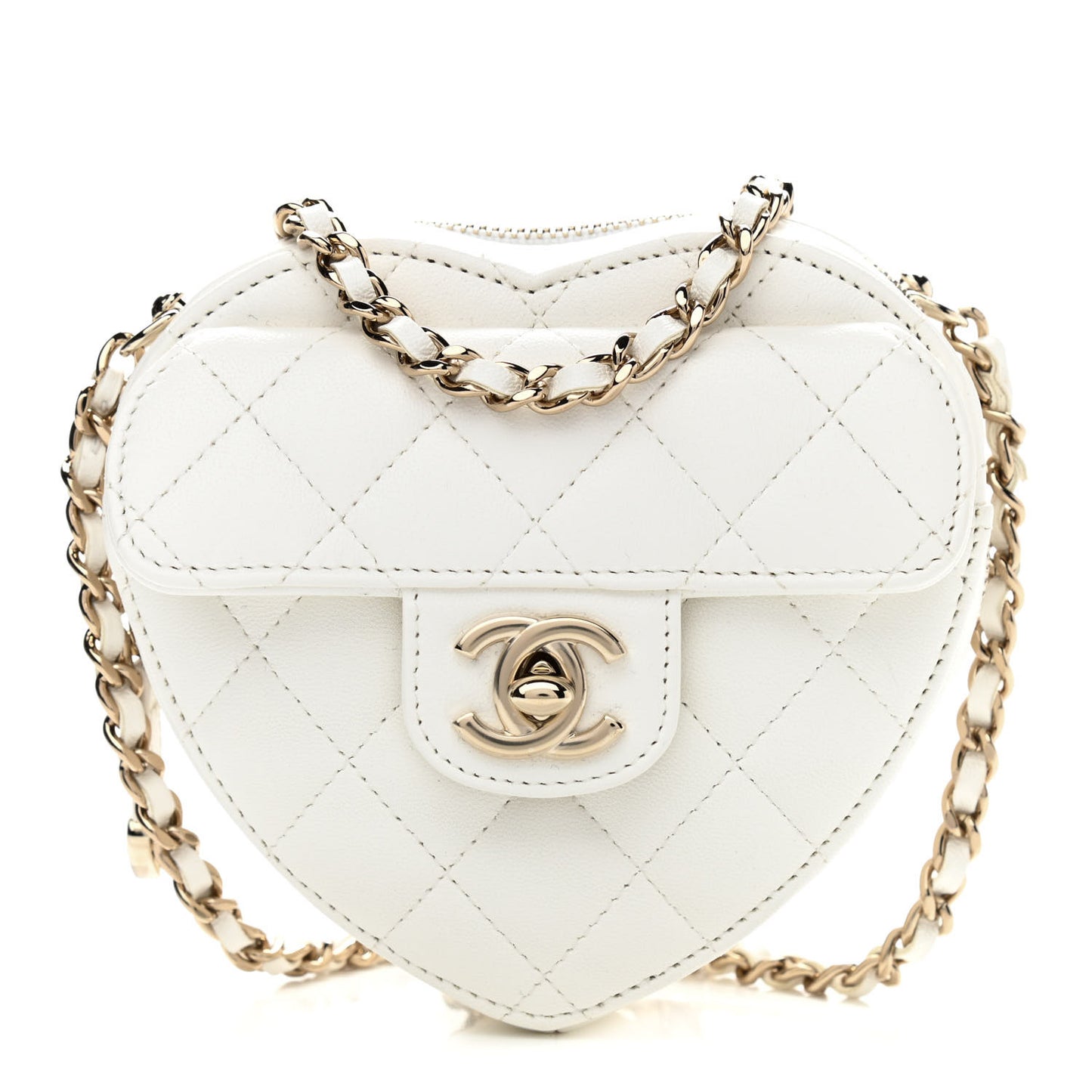 Lambskin Quilted CC In Love Heart Clutch With Chain White