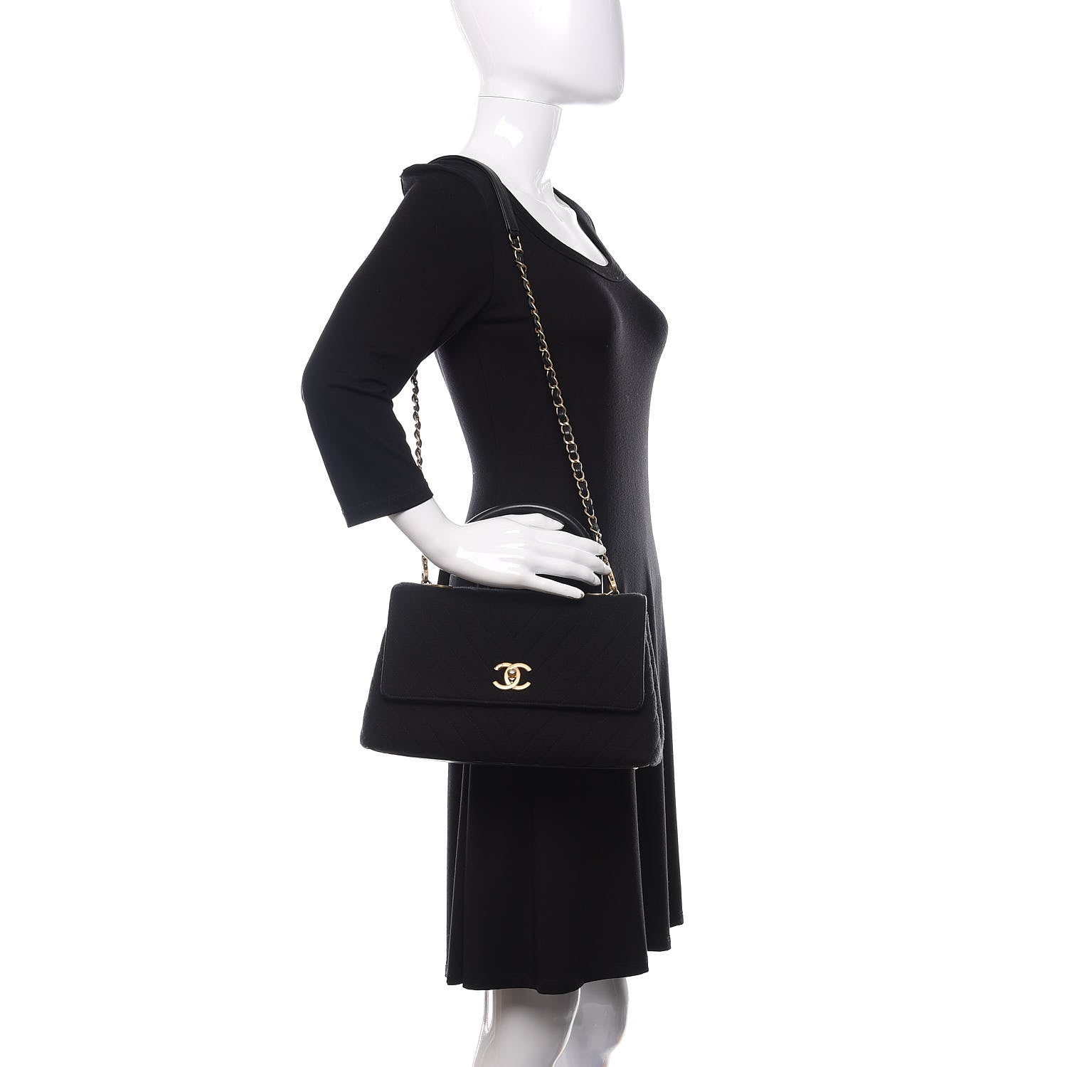 Chanel Jersey Chevron Quilted Small Coco Handle Flap Black 2 of 12