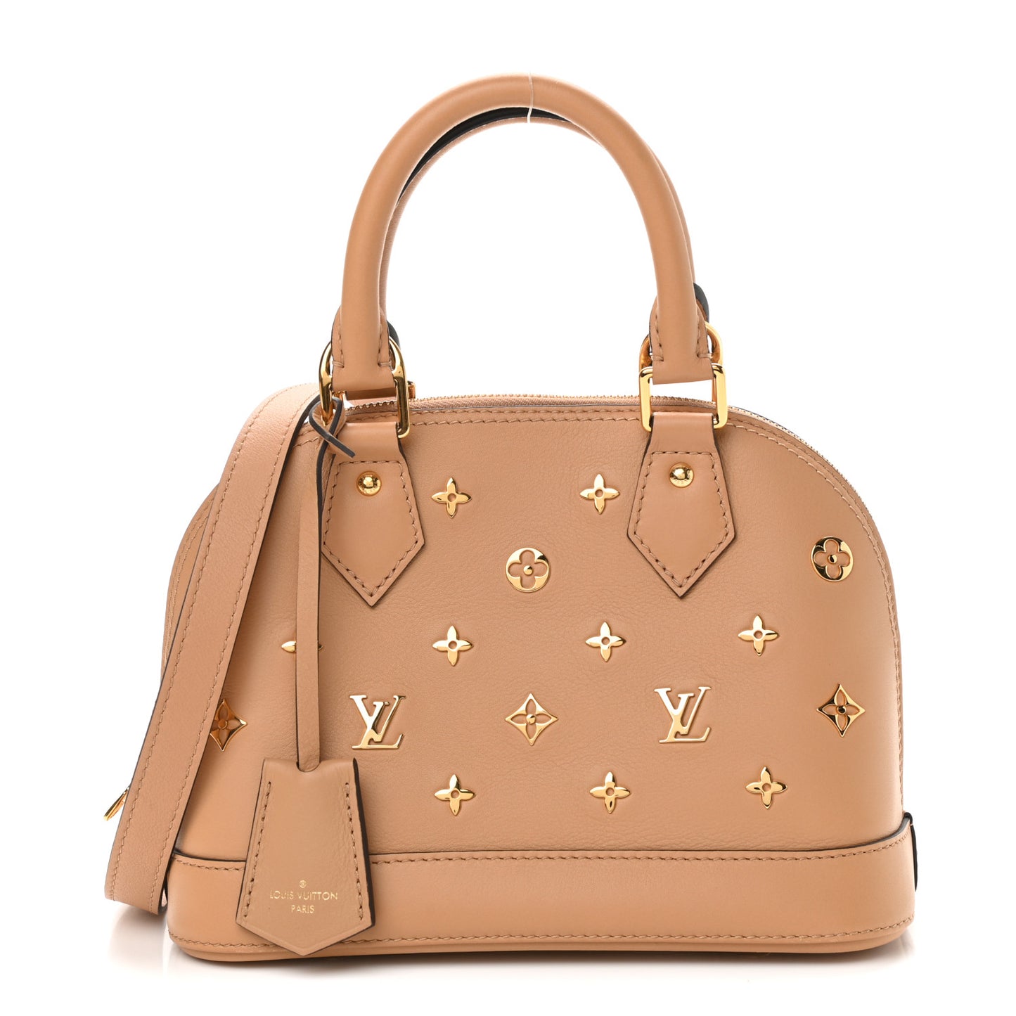 Calfskin Metal Monogram Alma BB Camel Brown