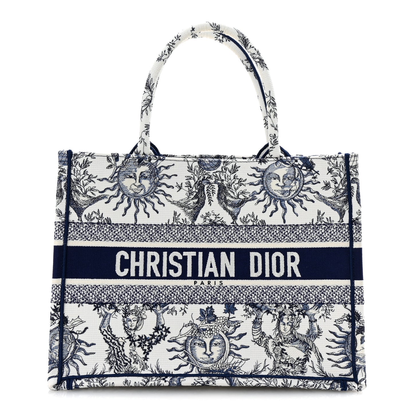 Canvas Embroidered Medium Toile De Jouy Soleil Book Tote Blue