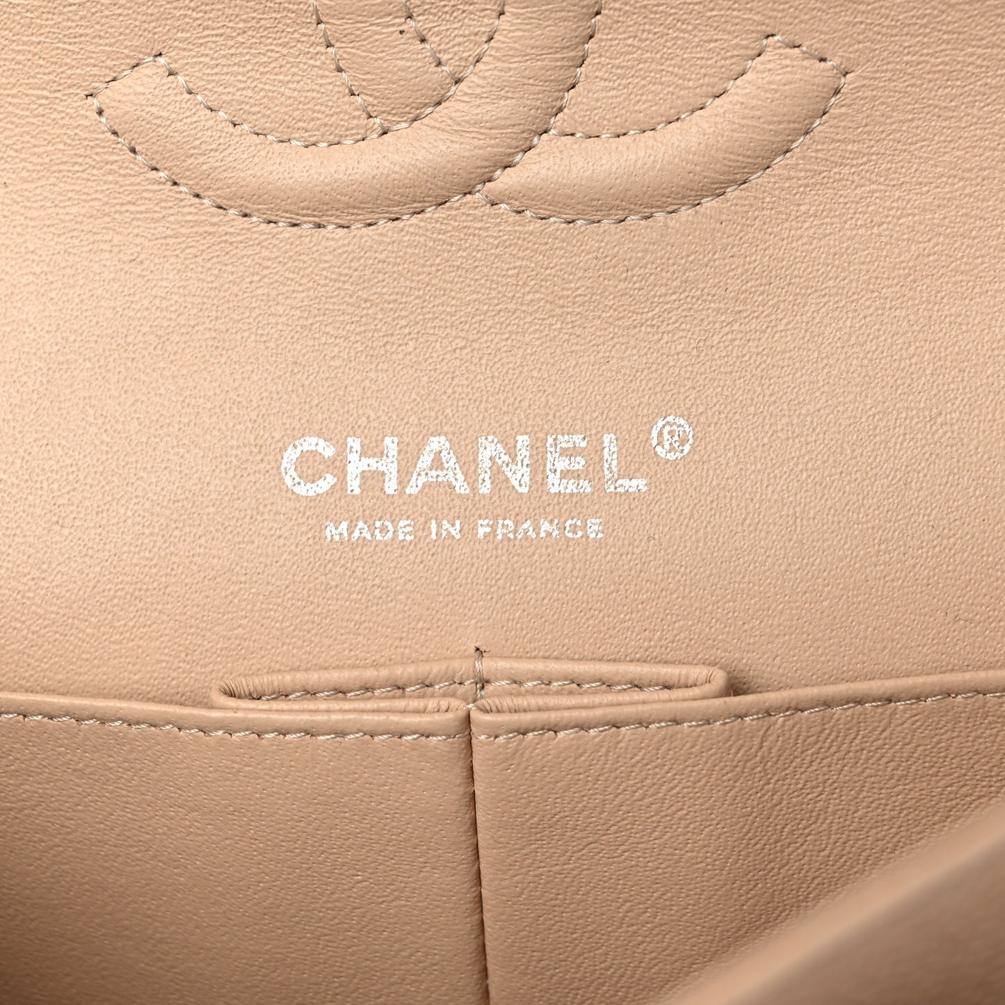 Caviar Quilted Medium Double Flap Beige