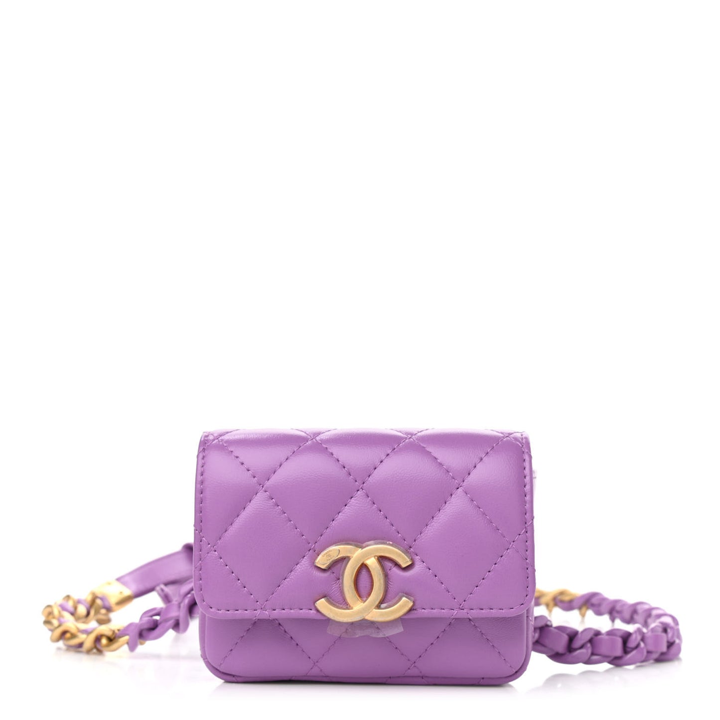 Lambskin Lacquered Metal Quilted Flap Chain Belt Bag Purple