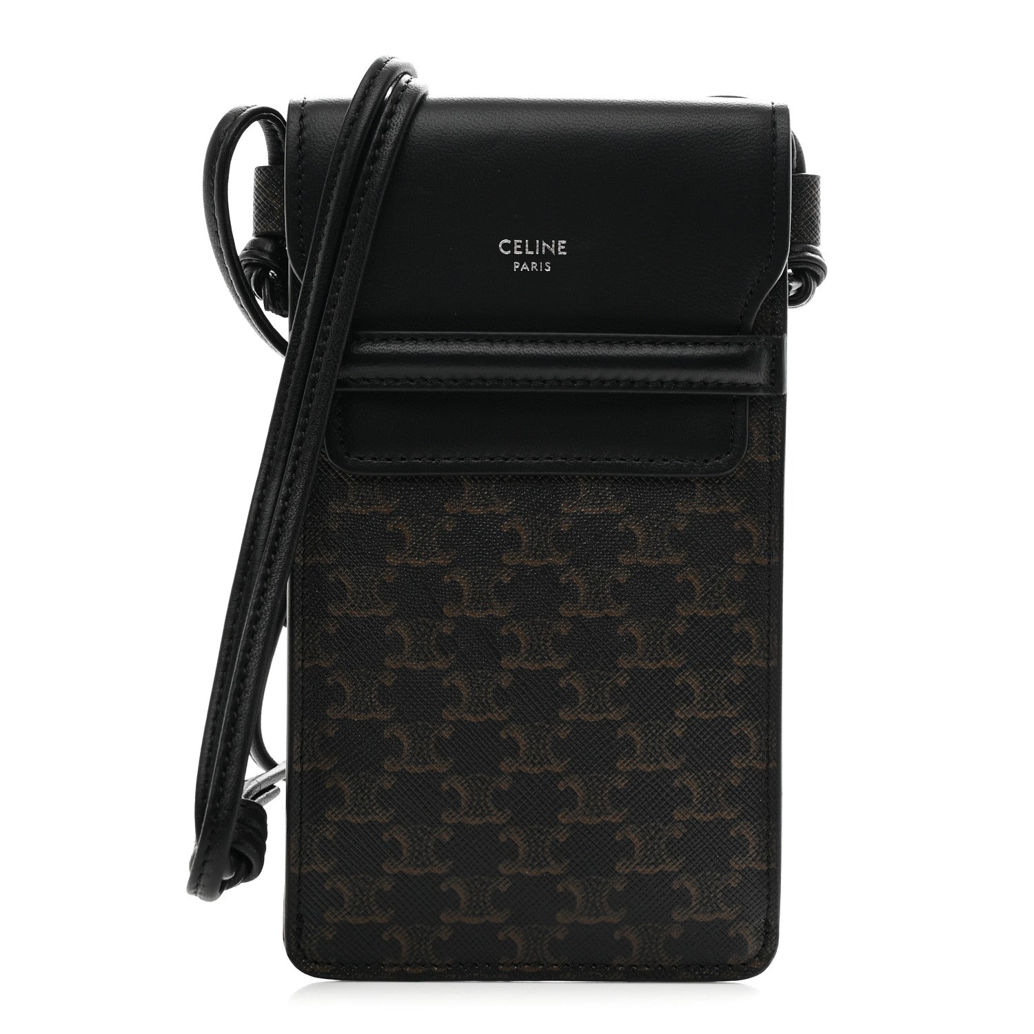 カプりコCELINE セリーヌ Celine Triomphe Canvas Lambskin Phone Pouch With Flap Black