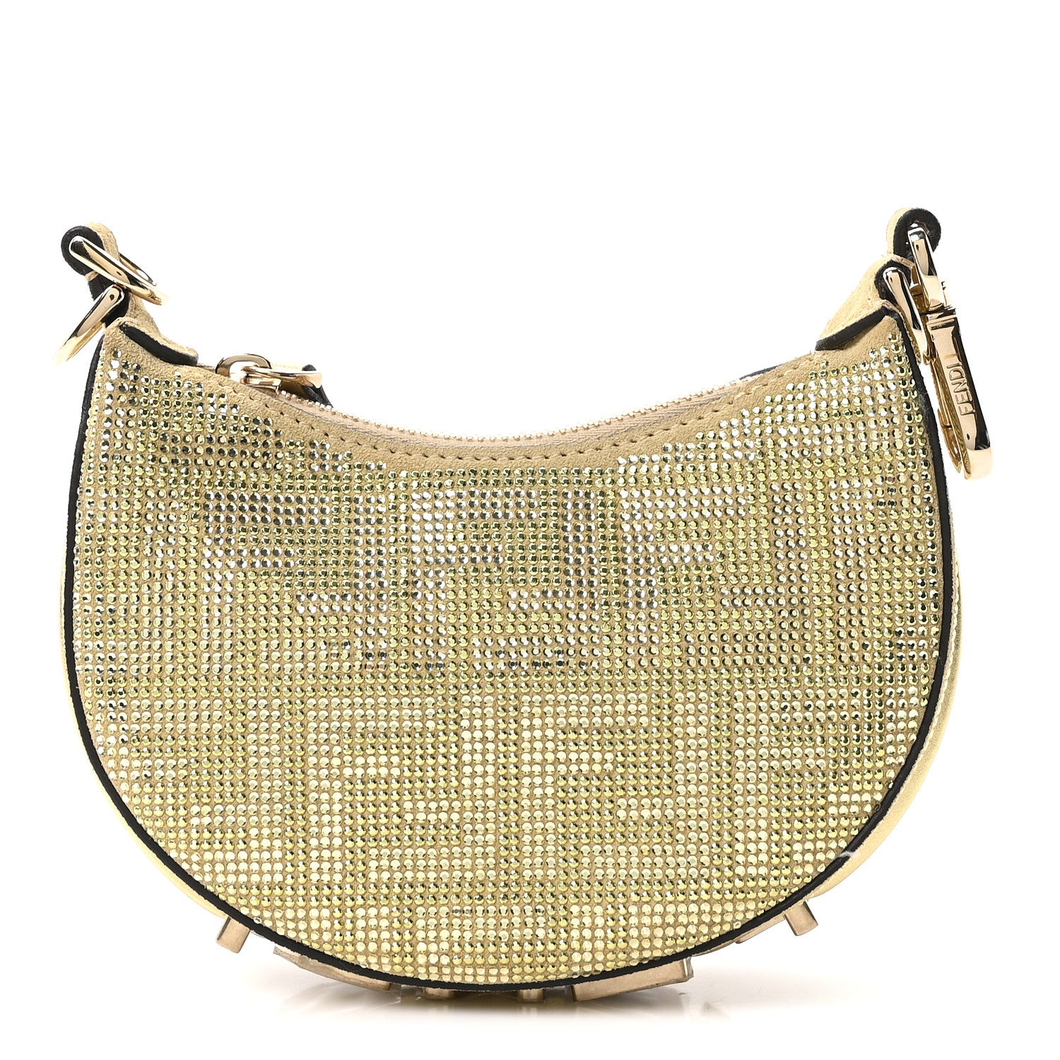 Fendi Crystal Vitello Laminato Suede FF Nano Fendigraphy Hobo Bag