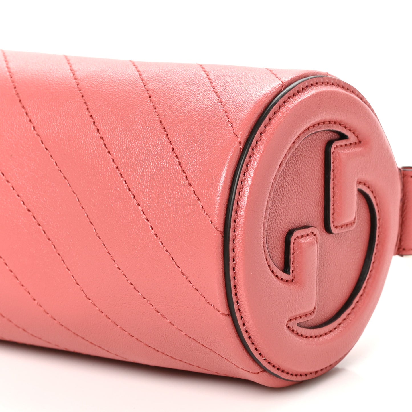 Sakai Be Green Calfskin Diagonal Stitched Mini Blondie Barrel Shoulder Bag Pink